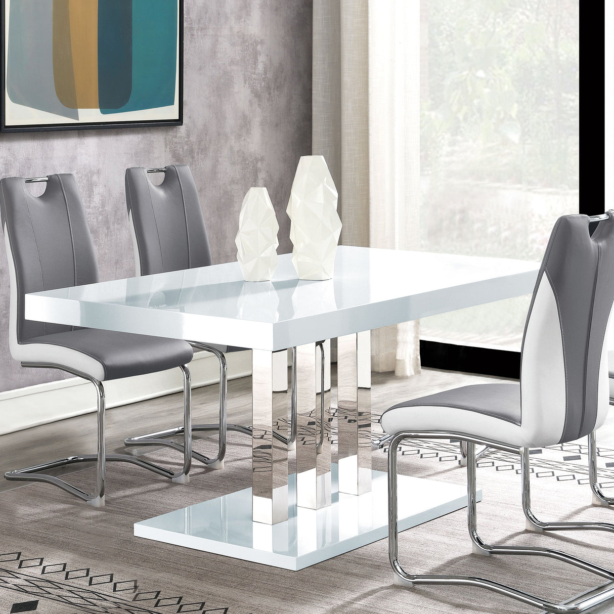 Brooklyn Rectangular Dining Table White High Gloss and Chrome