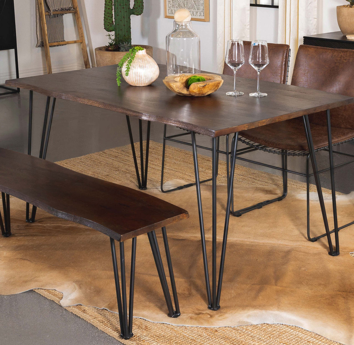 Topeka Live-edge Dining Table Mango Cocoa and Gunmetal