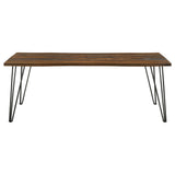 Neve Live-edge Dining Table with Hairpin Legs Sheesham Grey and Gunmetal