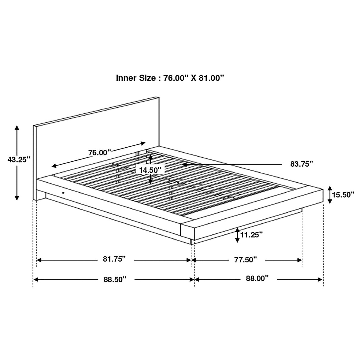 Jessica  Platform Bed with Rail Seating Cappuccino