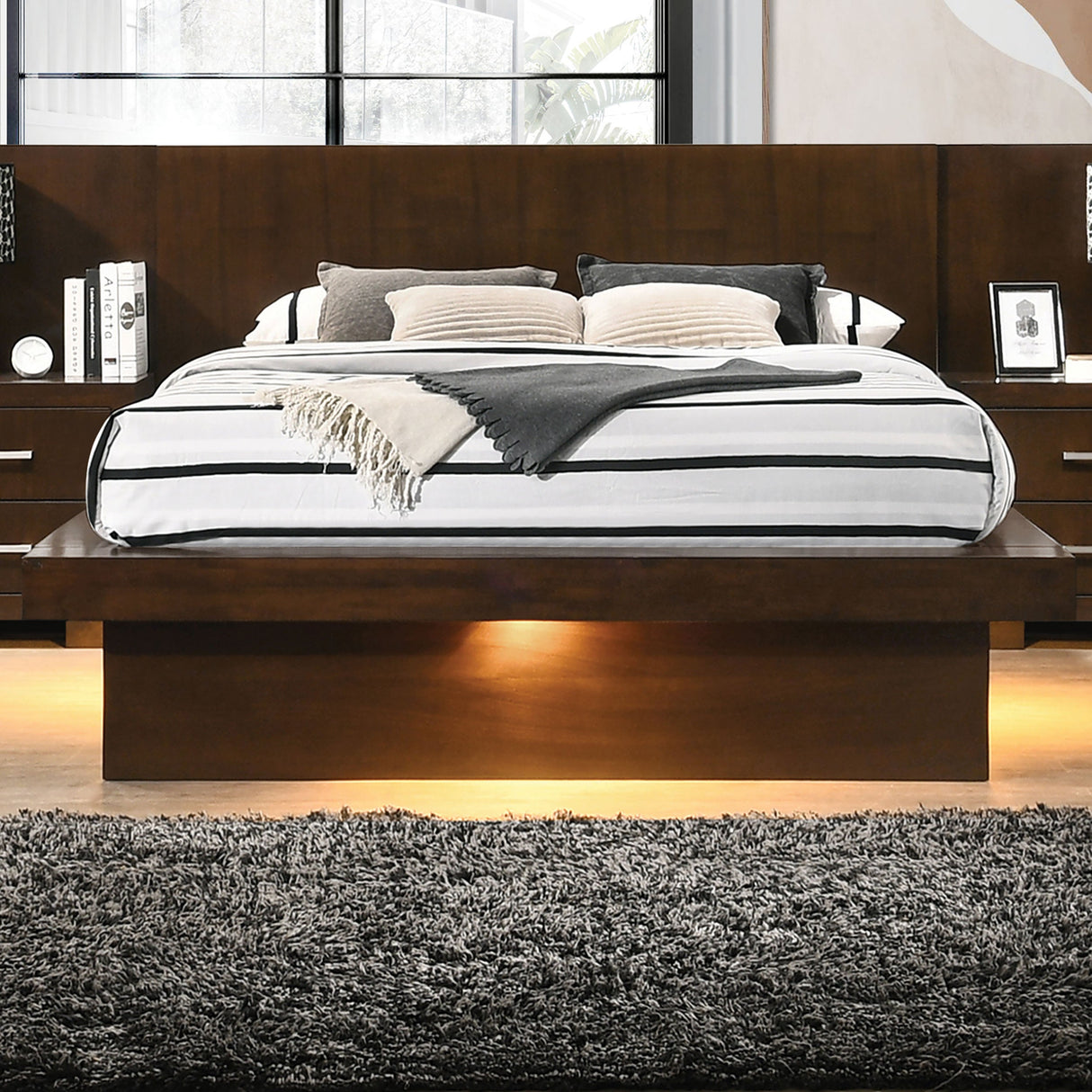 Jessica  Platform Bed with Rail Seating Cappuccino