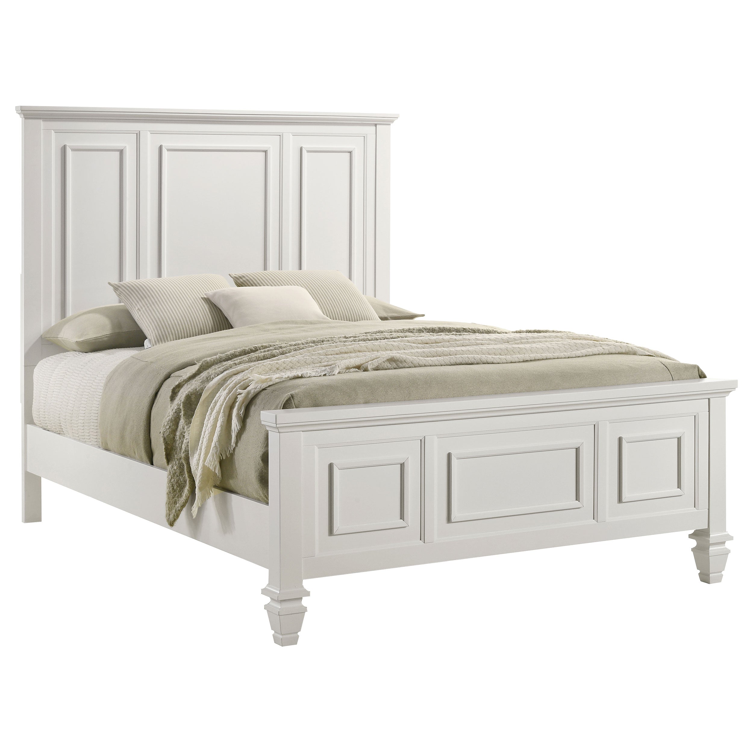 Sandy Beach  Panel Bed with High Headboard Cream White