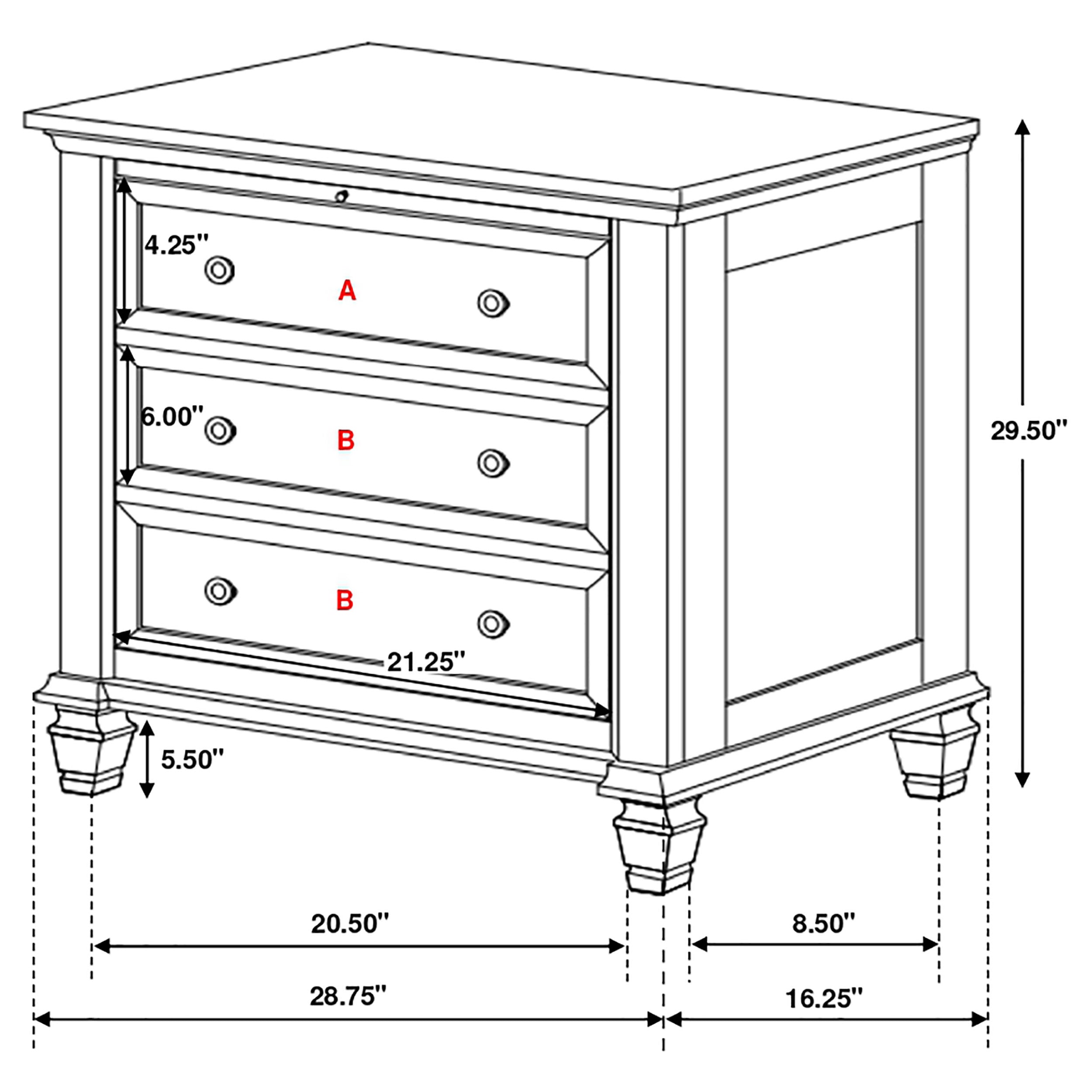 Sandy Beach 3-drawer Nightstand Cream White