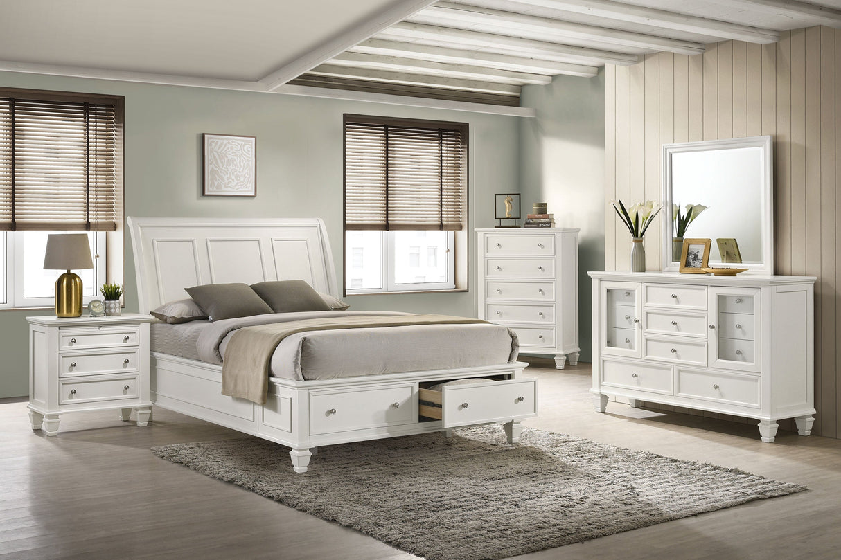 Sandy Beach  Storage Sleigh Bed Cream White