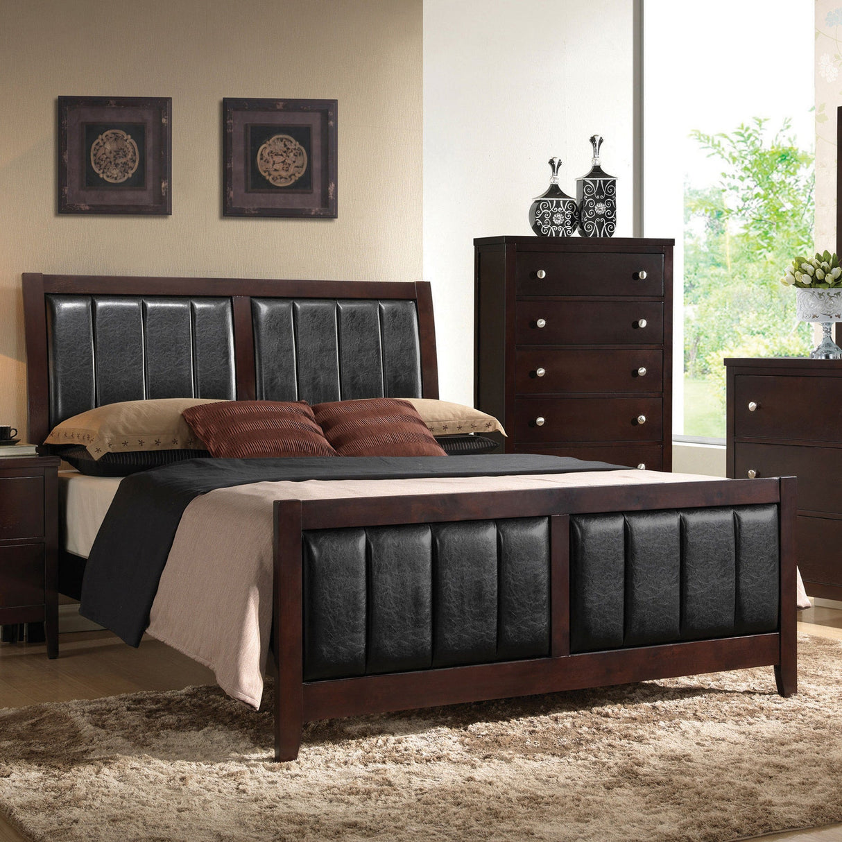 Carlton  Upholstered Bed Cappuccino and Black