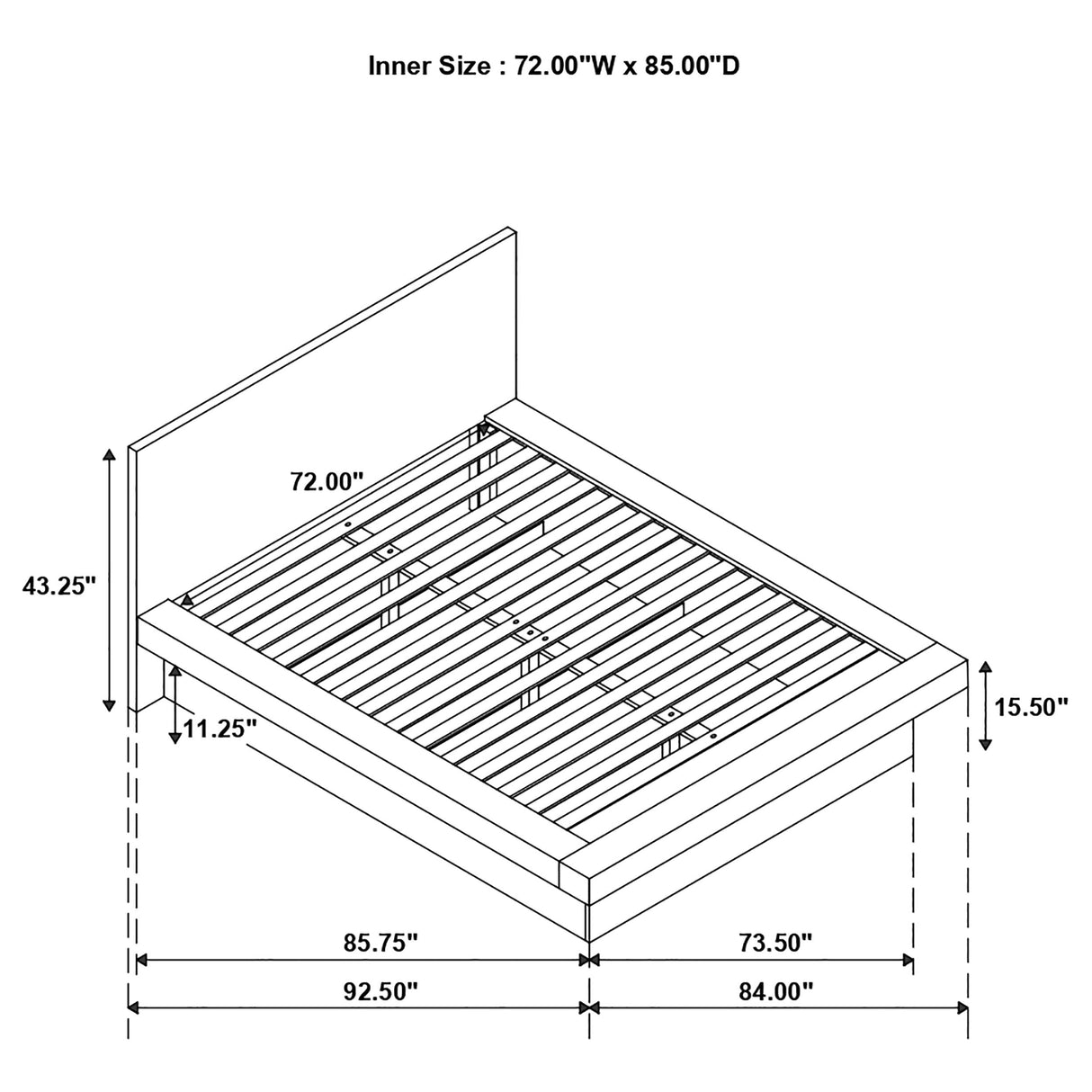 Jessica  Platform Bed with Rail Seating White