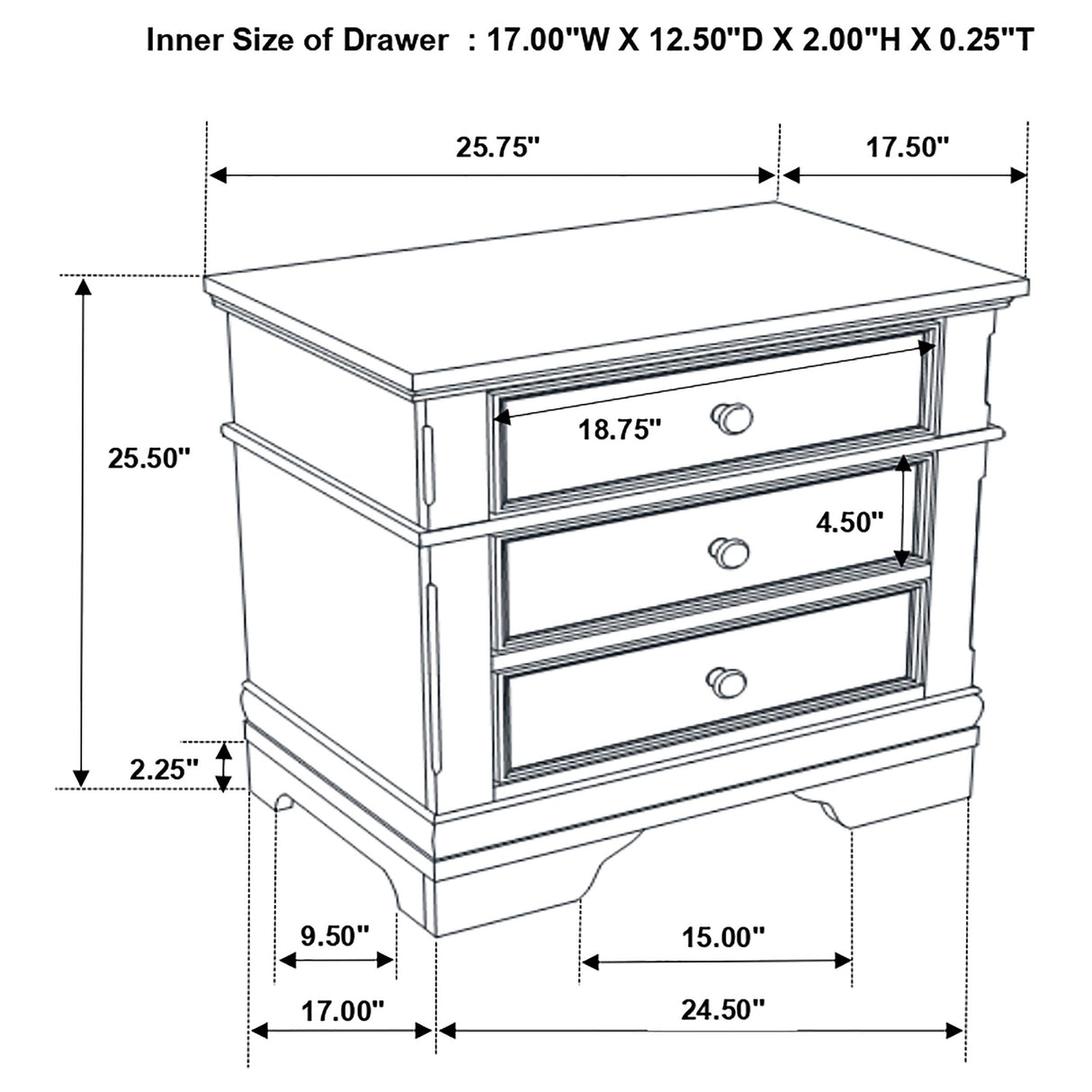 Cambridge 3-drawer Rectangular Nightstand Cappuccino