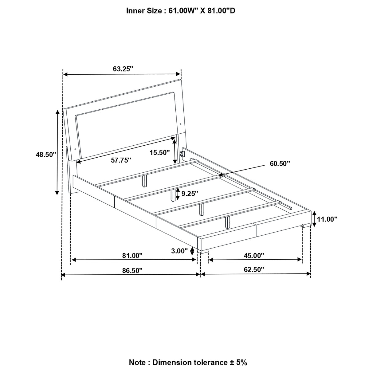 Felicity  Panel Bed with LED Lighting Glossy White