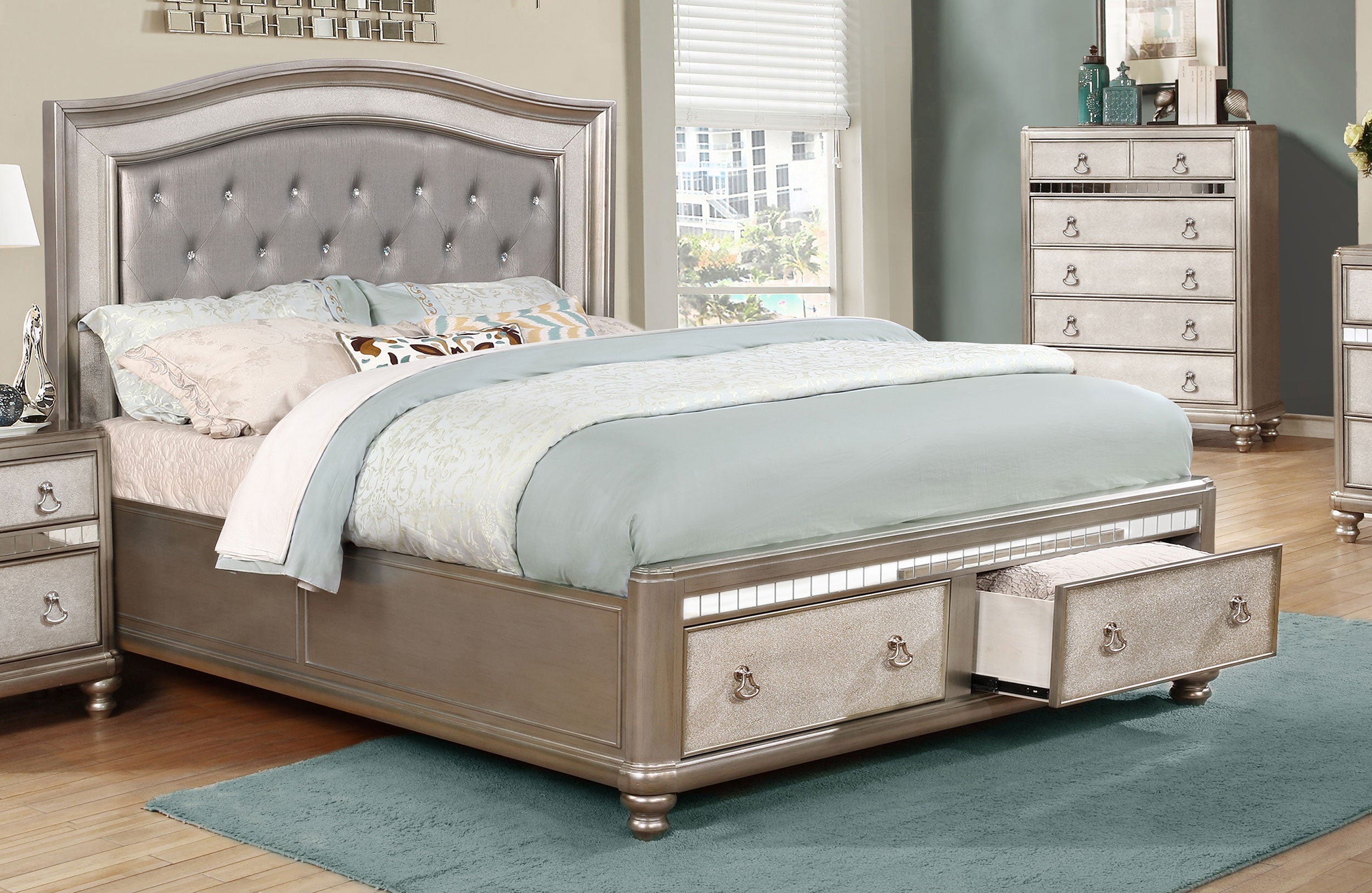 Bling Game Upholstered Storage  Bed Metallic Platinum