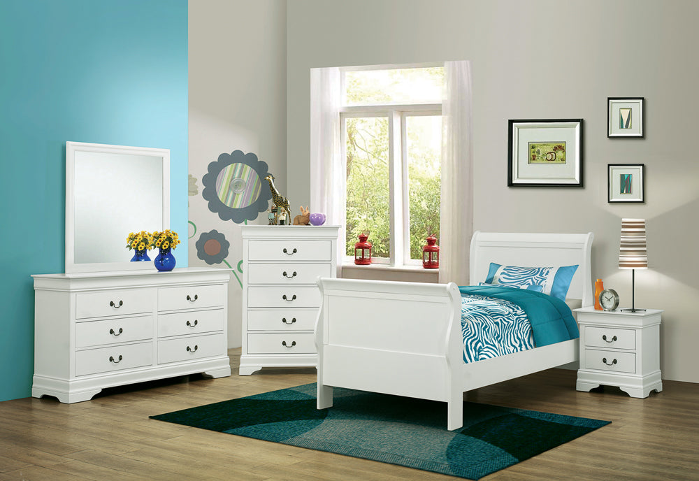 Louis Philippe  Sleigh Panel Bed White