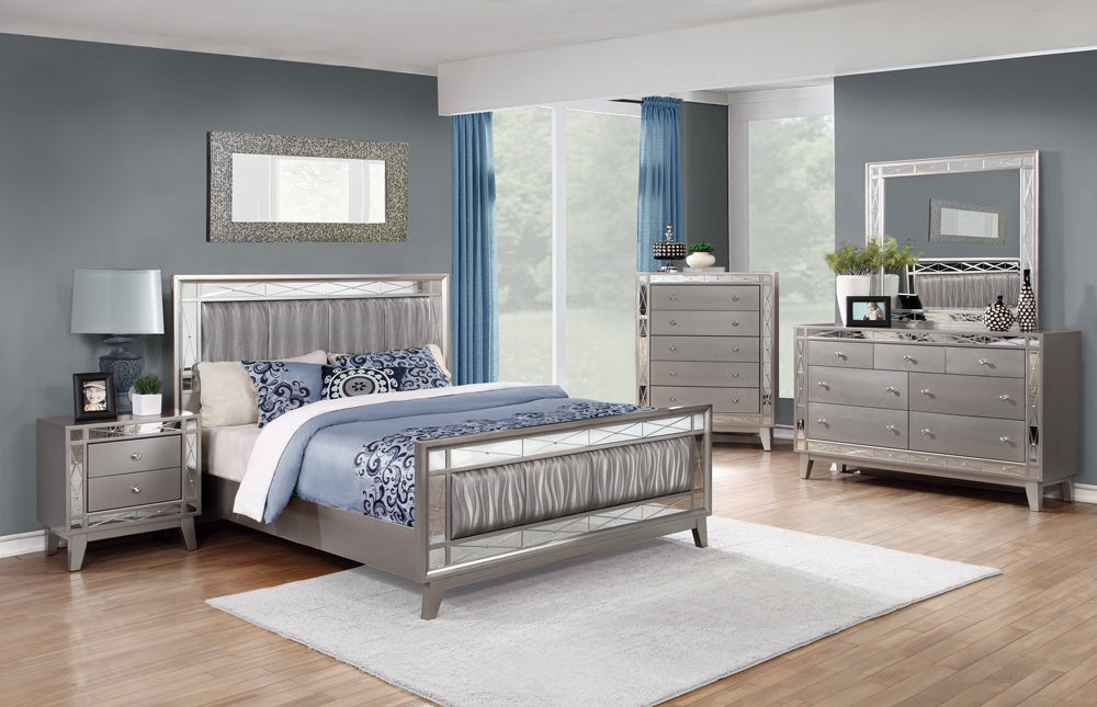 Leighton  Panel Bed with Mirrored Accents Mercury Metallic