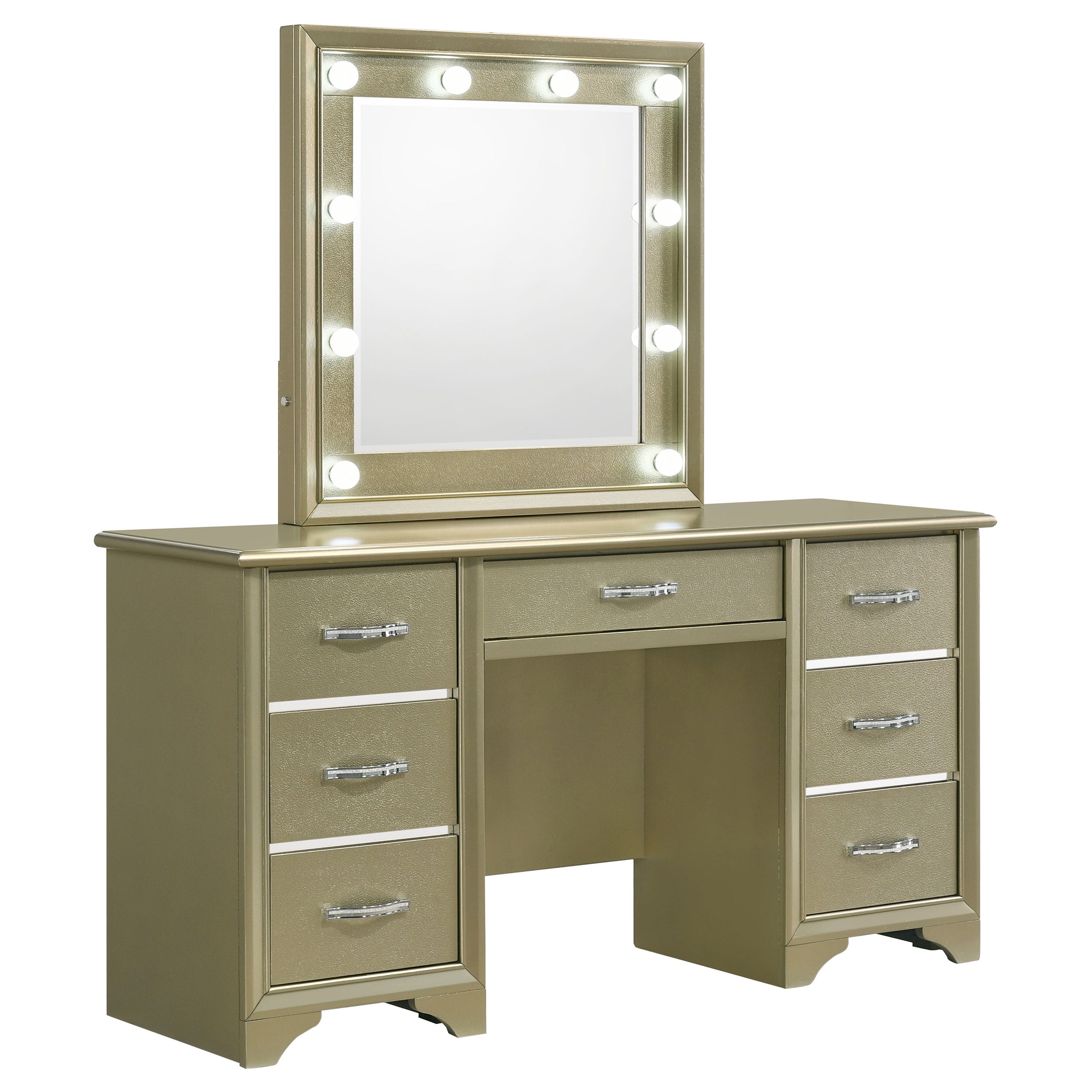 Beaumont 7-drawer Vanity Desk with Lighting Mirror Champagne