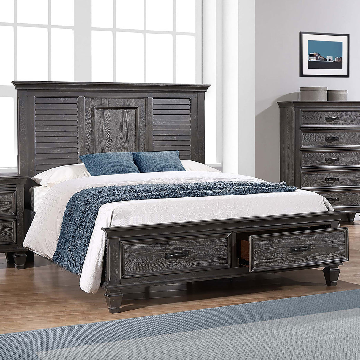 Franco Wood Eastern King Storage Panel Bed Weathered Sage