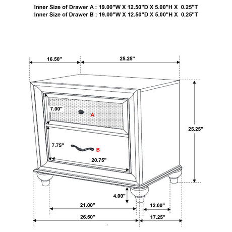 Barzini 2-drawer Nightstand White