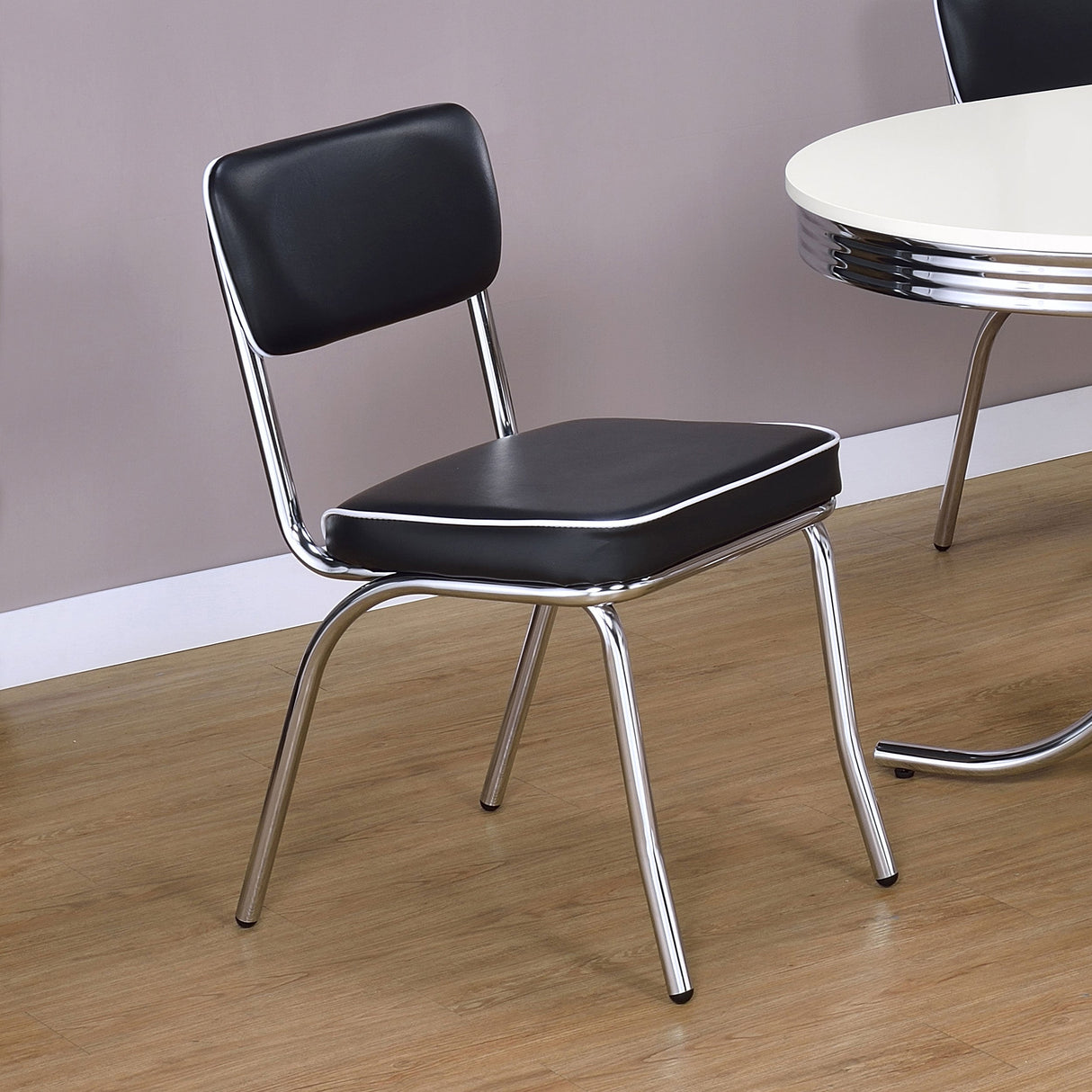 Retro Open Back Side Chairs Black and Chrome (Set of 2)