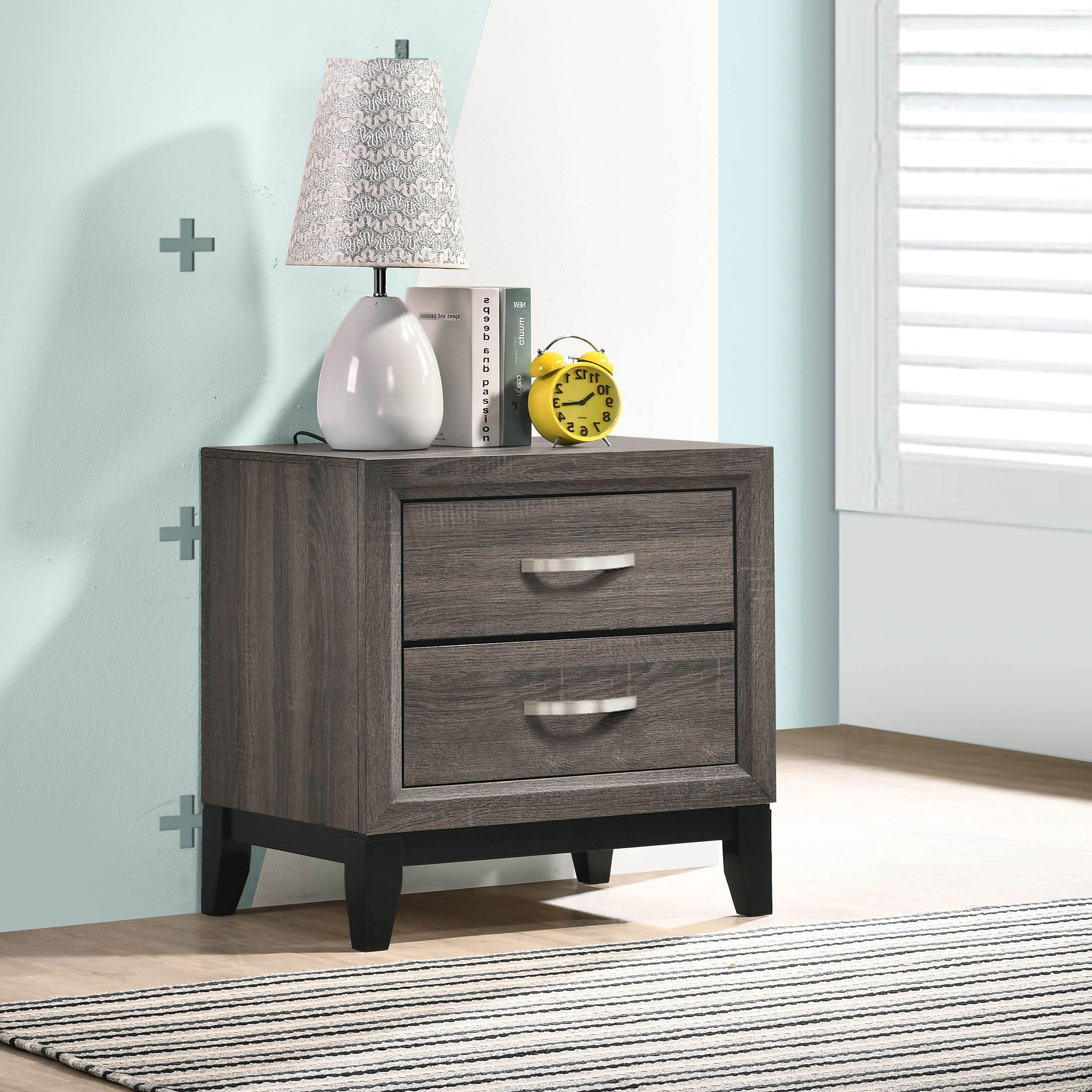 Watson 2-drawer Nightstand Grey Oak and Black