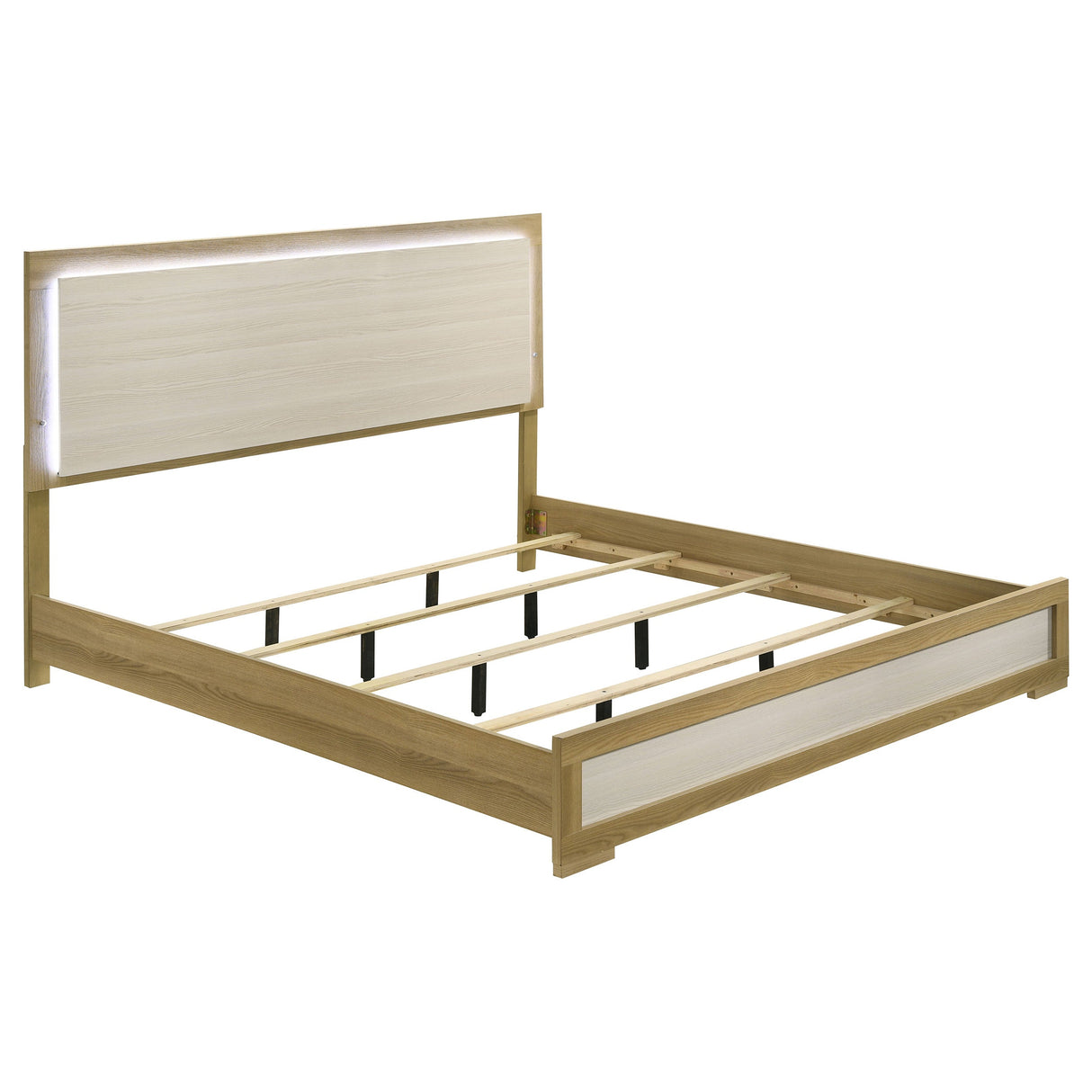 Hyland Wood  LED Panel Bed Natural and White