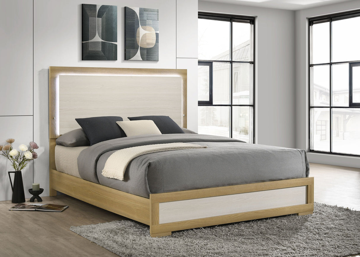 Hyland Wood  LED Panel Bed Natural and White