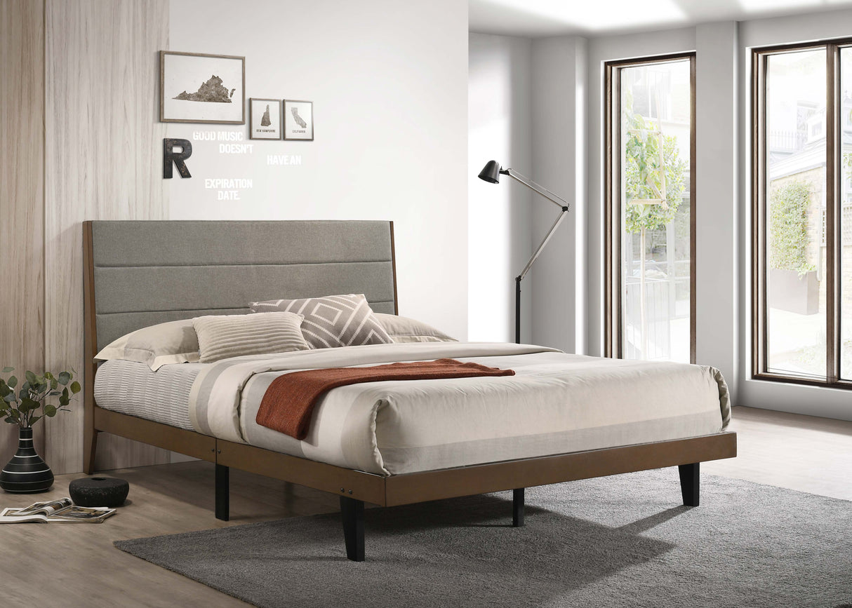 Mays Upholstered  Platform Bed Walnut Brown and Grey