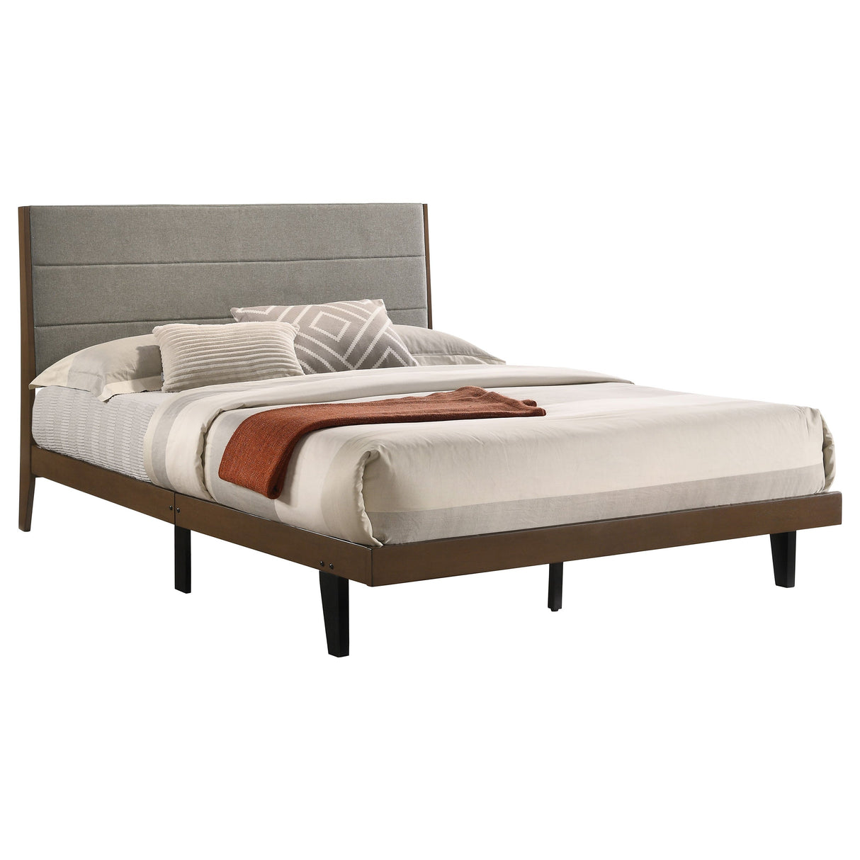 Mays Upholstered  Platform Bed Walnut Brown and Grey