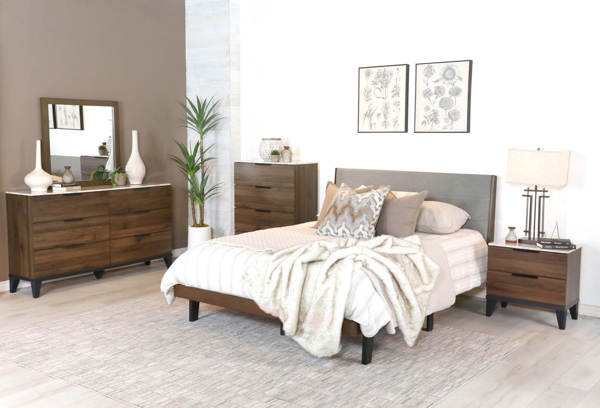 Mays Upholstered  Platform Bed Walnut Brown and Grey