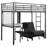 Jenner Twin Futon Workstation Loft Bed and Futon Pad Black