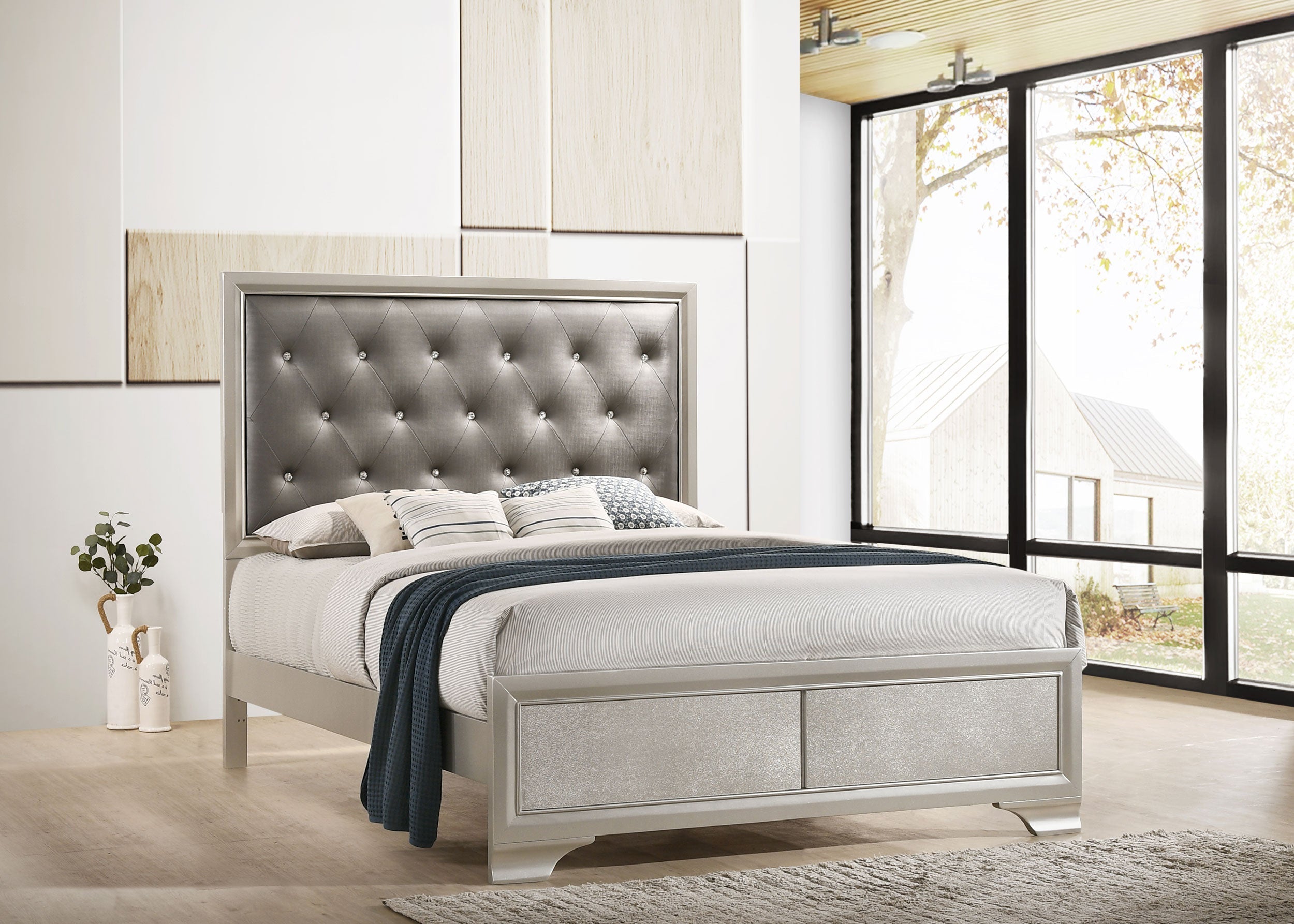 Salford  Panel Bed Metallic Sterling and Charcoal Grey