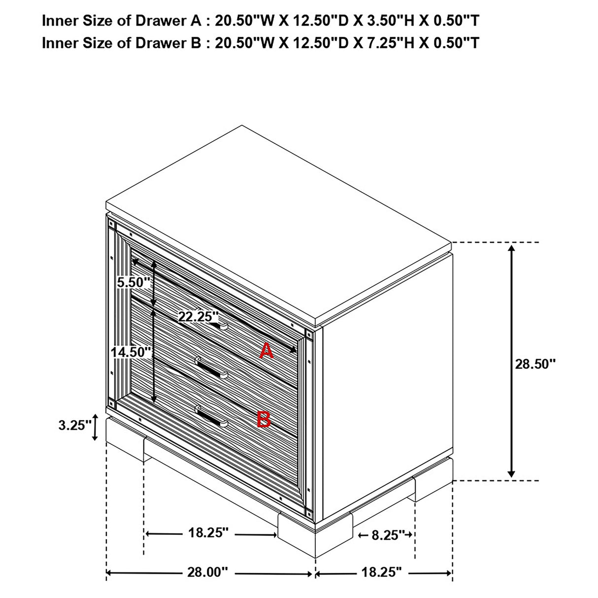 Cappola Rectangular 2-drawer Nightstand Silver and Black