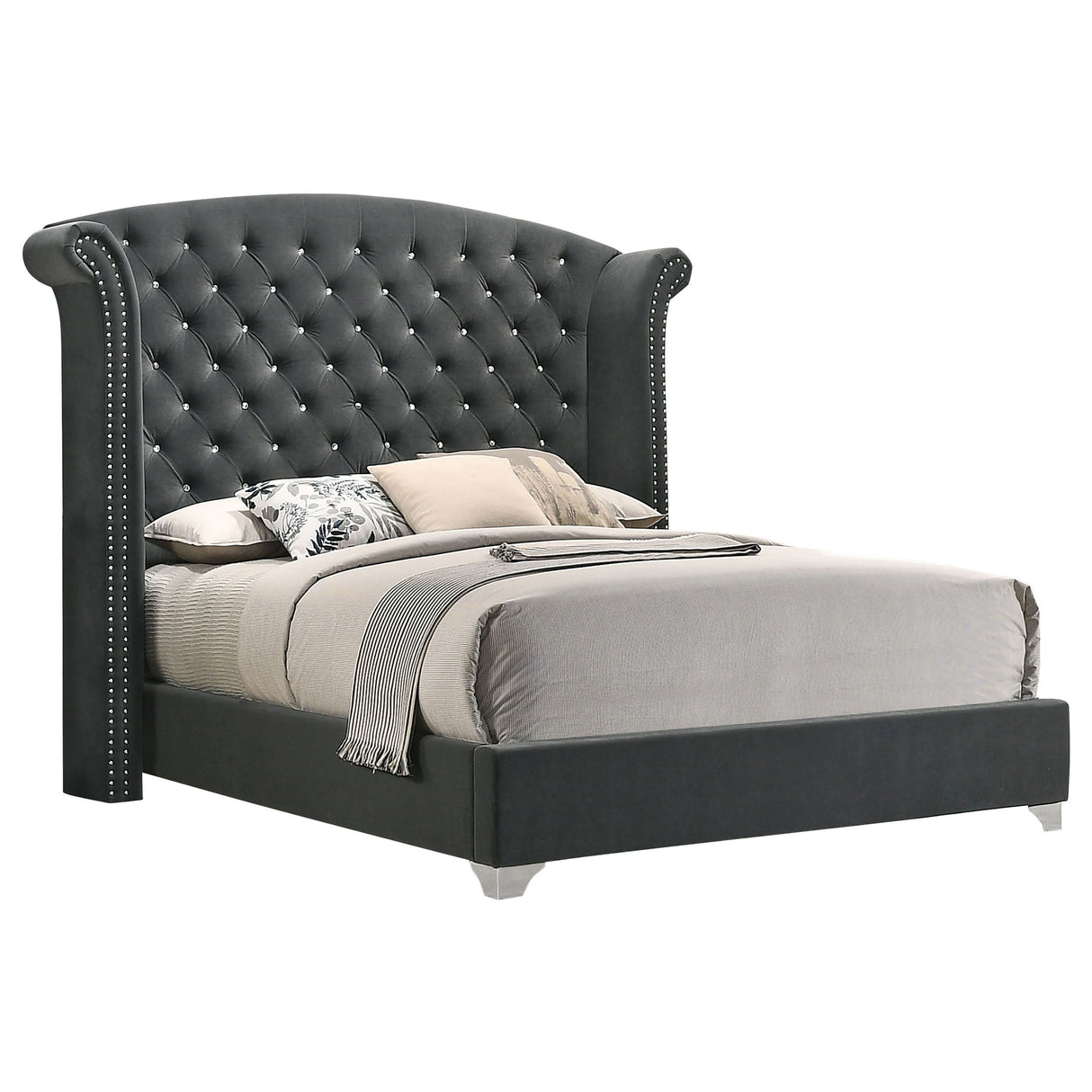 Melody  Wingback Upholstered Bed Grey