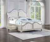 Evangeline  Storage Bed with LED Headboard Silver Oak and Ivory