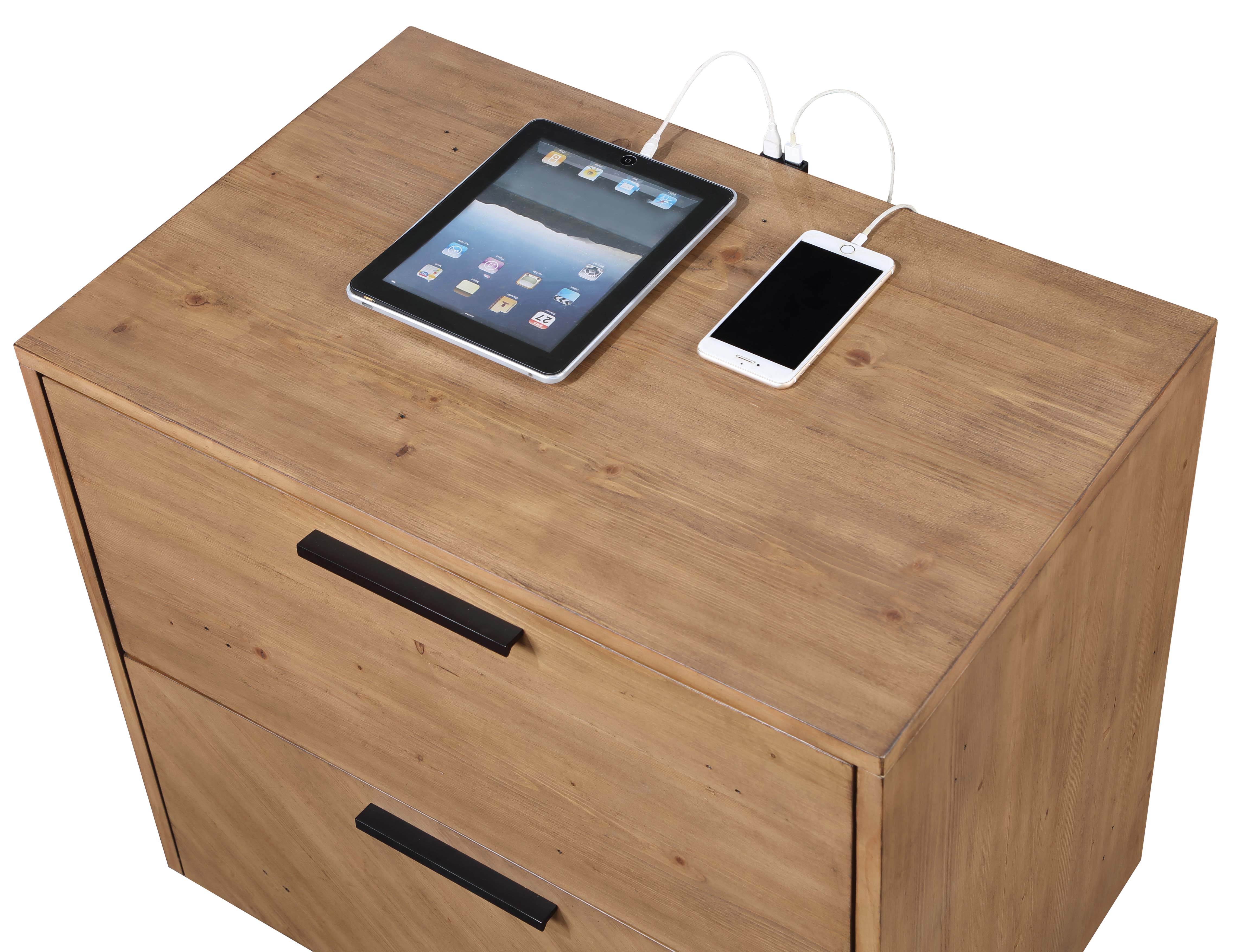 Taylor 2-drawer Rectangular Nightstand with Dual USB Ports Light Honey Brown