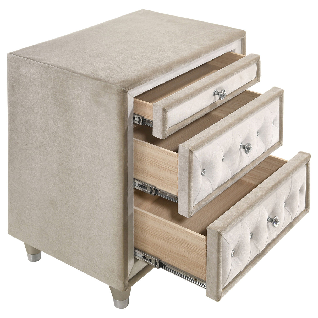 Antonella 3-drawer Upholstered Nightstand Ivory and Camel