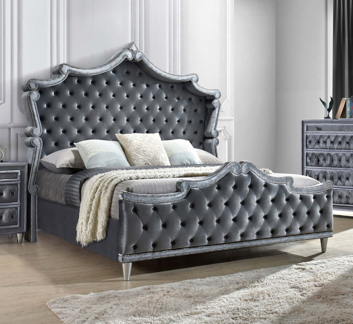 Antonella Upholstered Tufted  Bed Grey