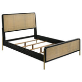 Arini  Bed with Woven Rattan Headboard Black and Natural