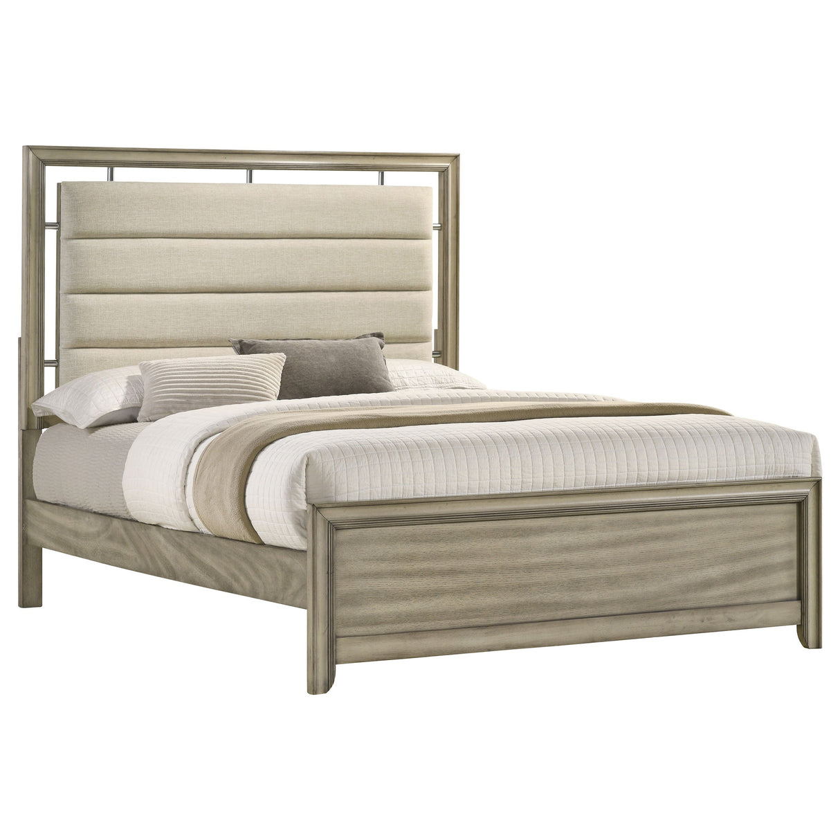 Giselle  Panel Bed with Upholstered Headboard Rustic Beige