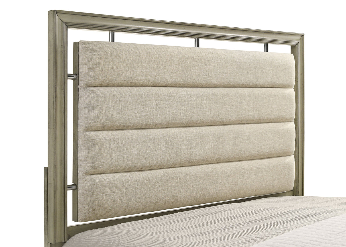 Giselle  Panel Bed with Upholstered Headboard Rustic Beige