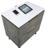 Nathan 2-drawer Nightstand with USB Port White Marble and Grey