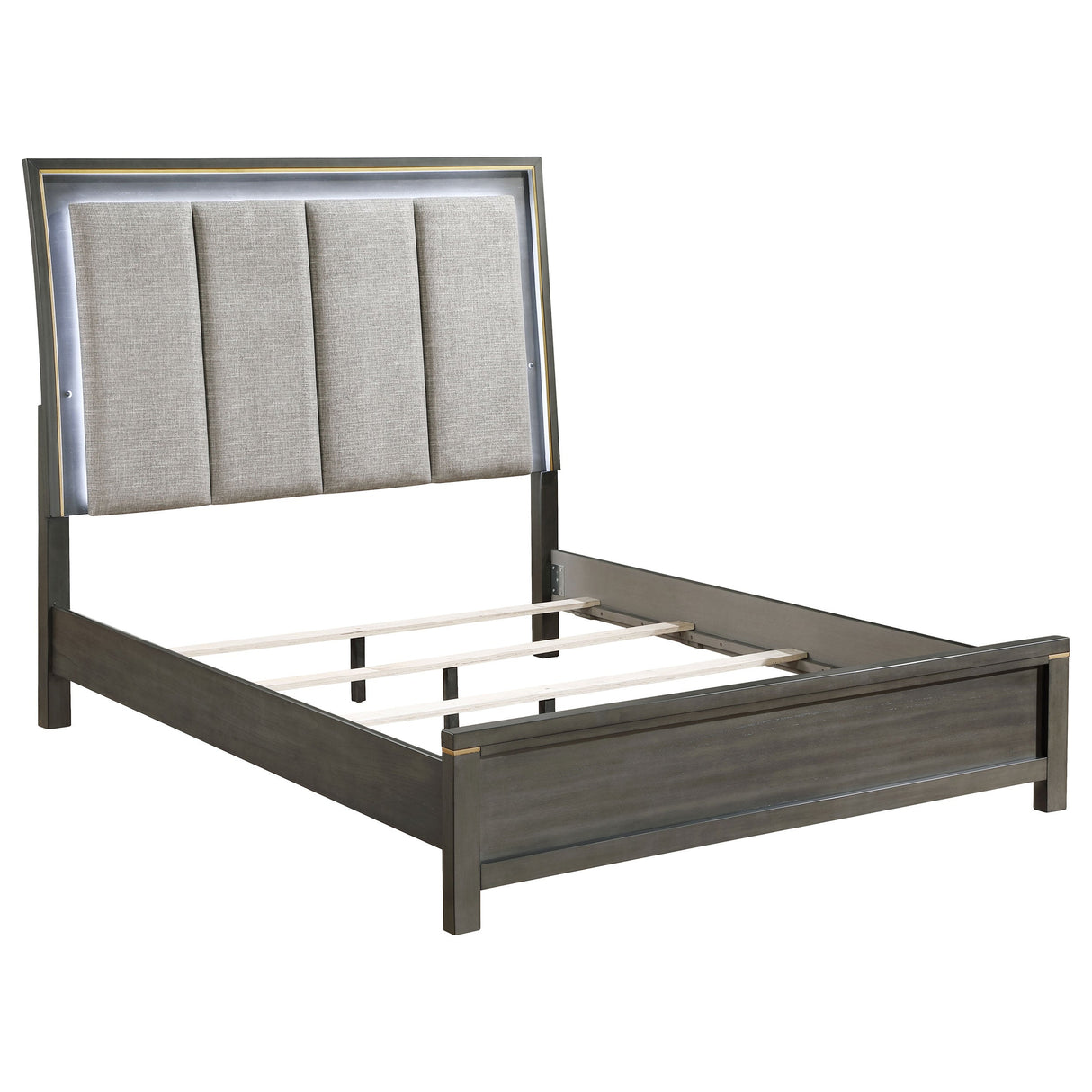 Kieran  Panel Bed with Upholstered LED Headboard Grey