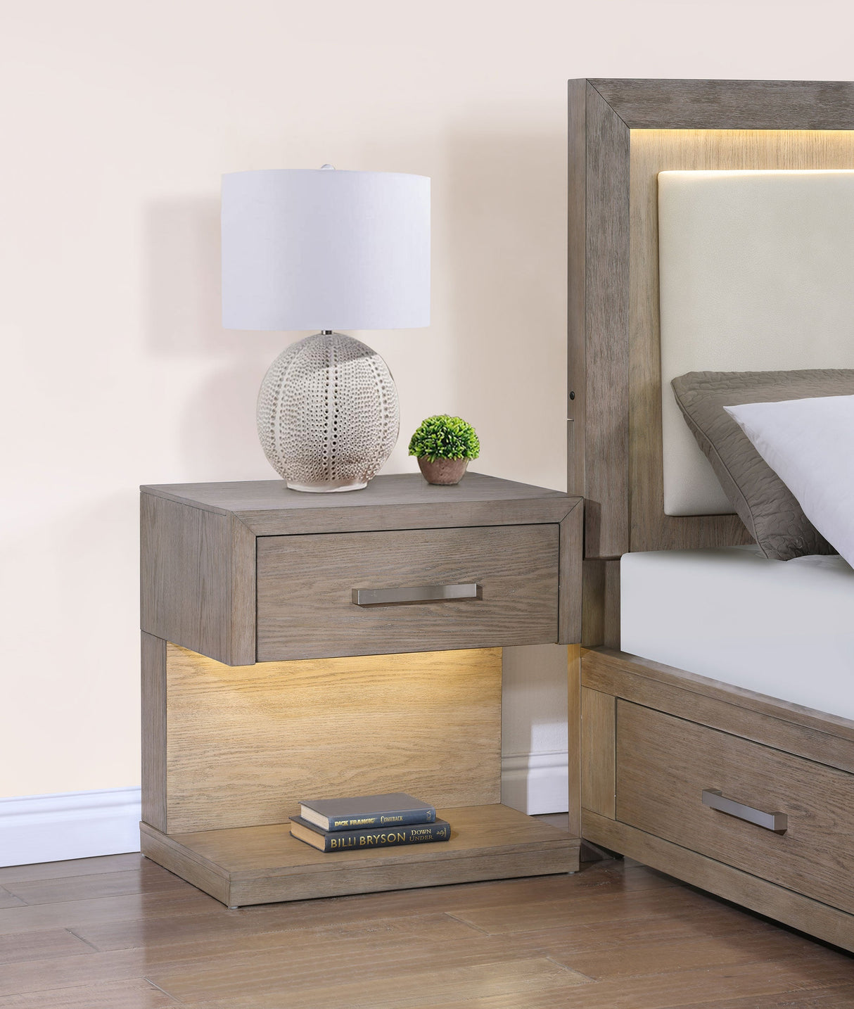 Kenora 1-drawer Nightstand Bedside Table Barley Brown