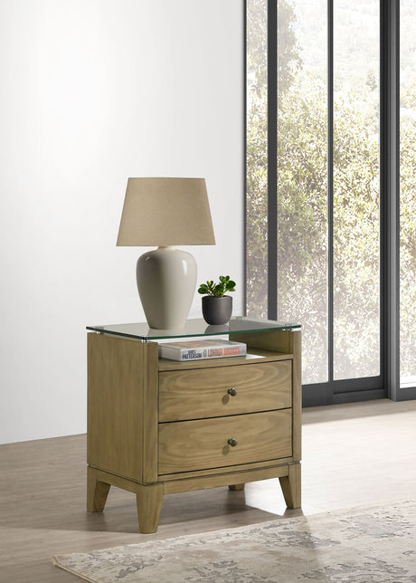 Granada 2-drawer Glass Top Nightstand Natural Pine