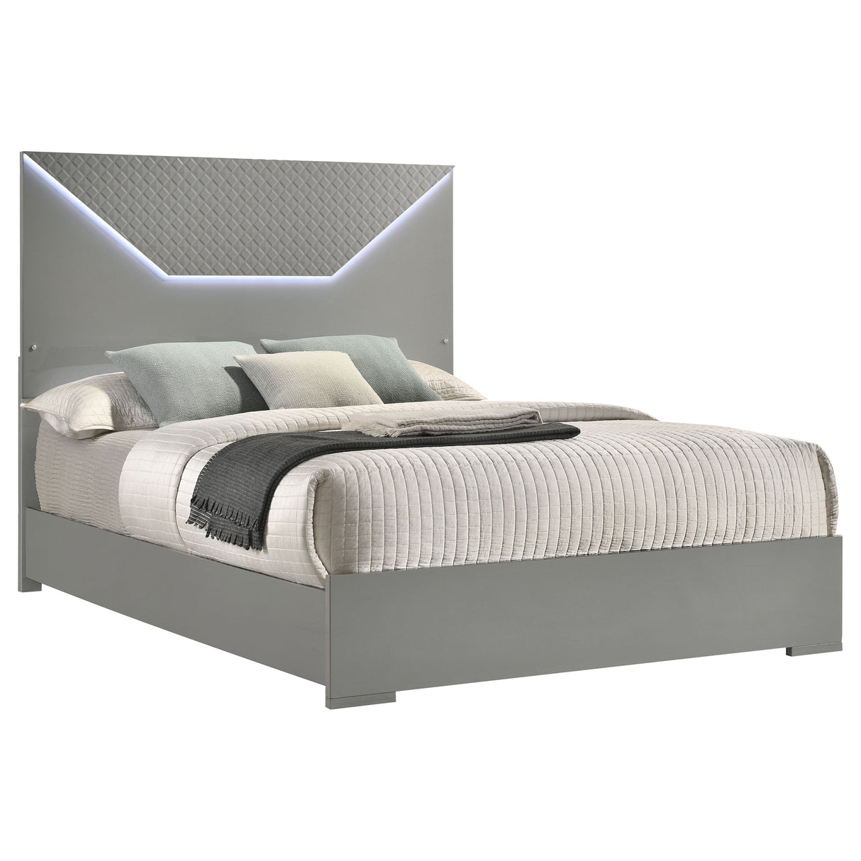 Ives  Panel Bed LED Headboard Grey High Gloss