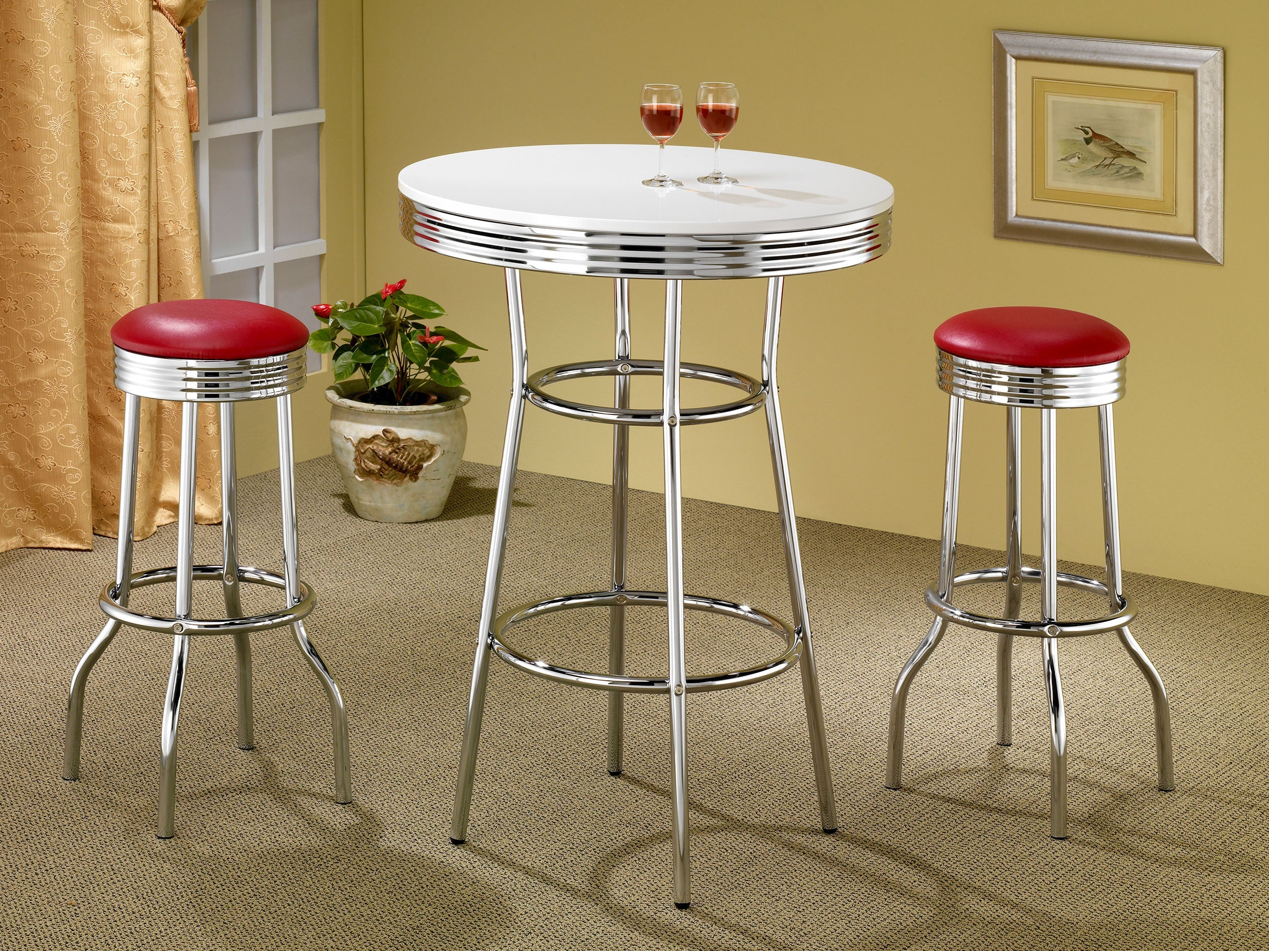 Theodore Upholstered Top Bar Stools Red and Chrome (Set of 2)