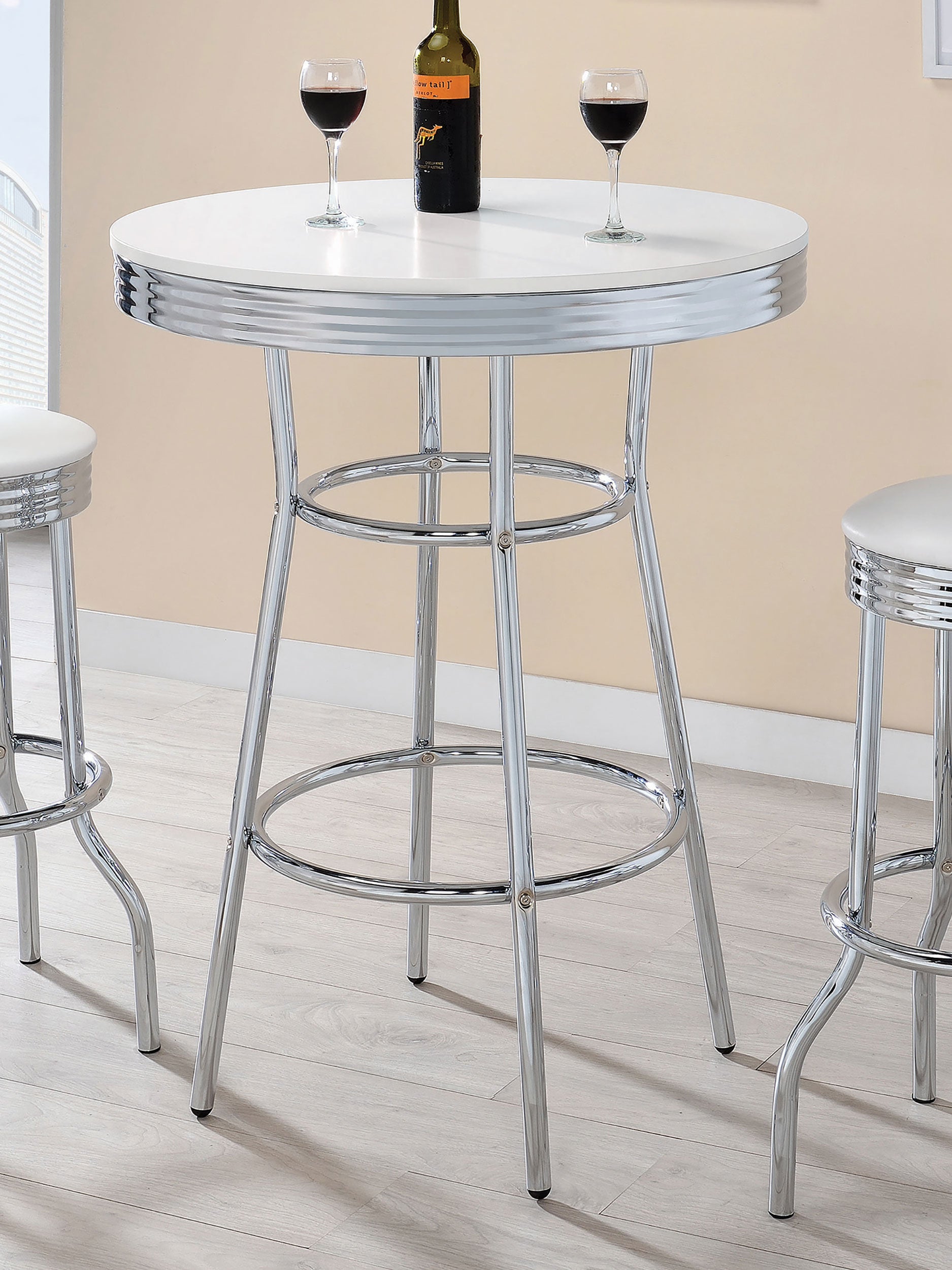 Theodore Round Bar Table Chrome and Glossy White