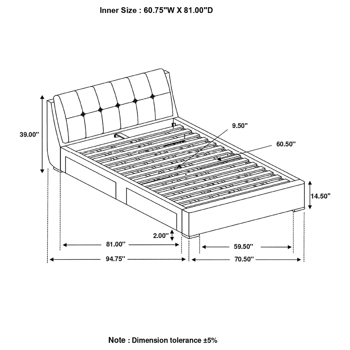 Fenbrook  Tufted Upholstered Storage Bed Grey