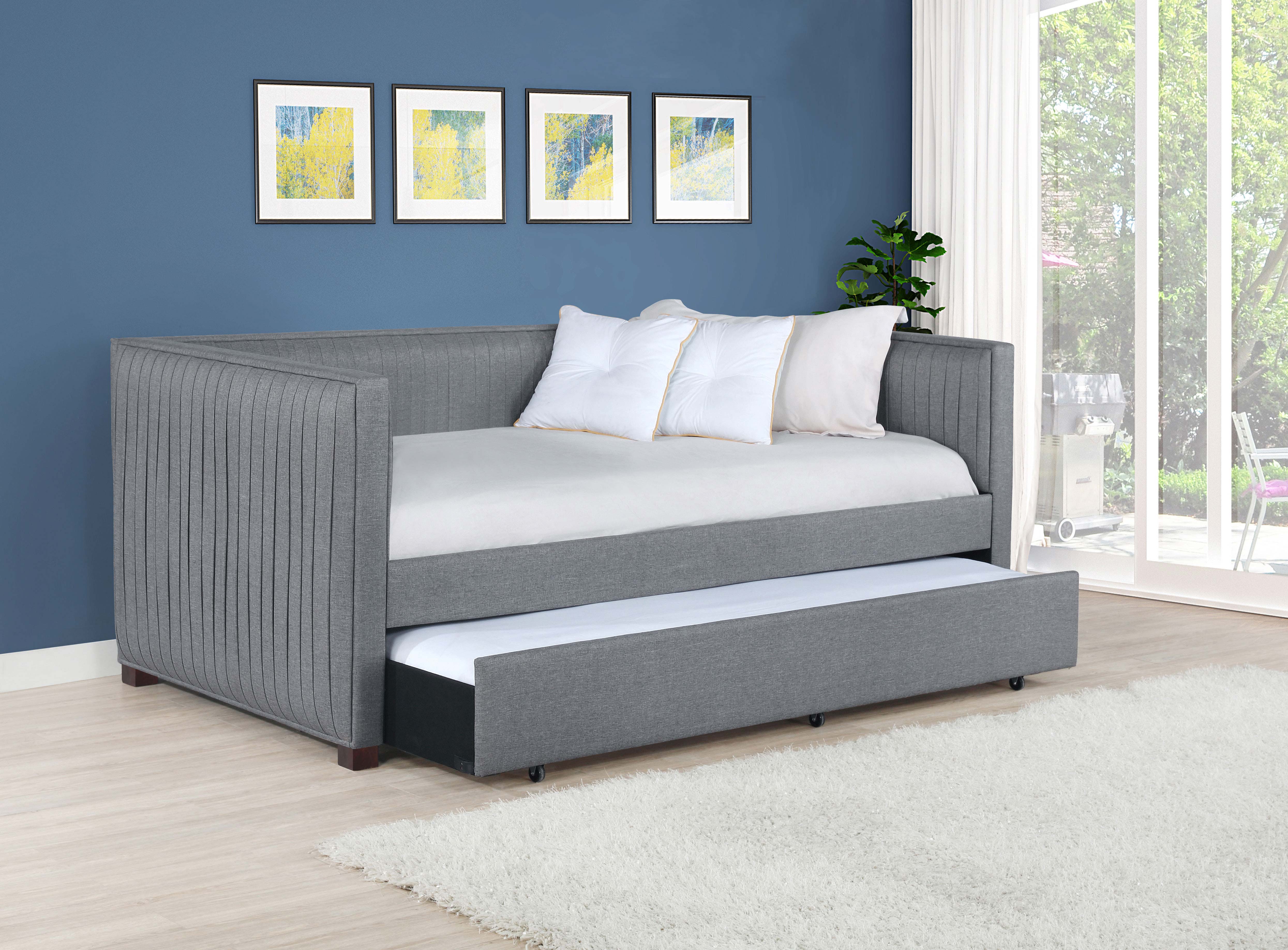 Brodie Upholstered Twin Daybed with Trundle Grey