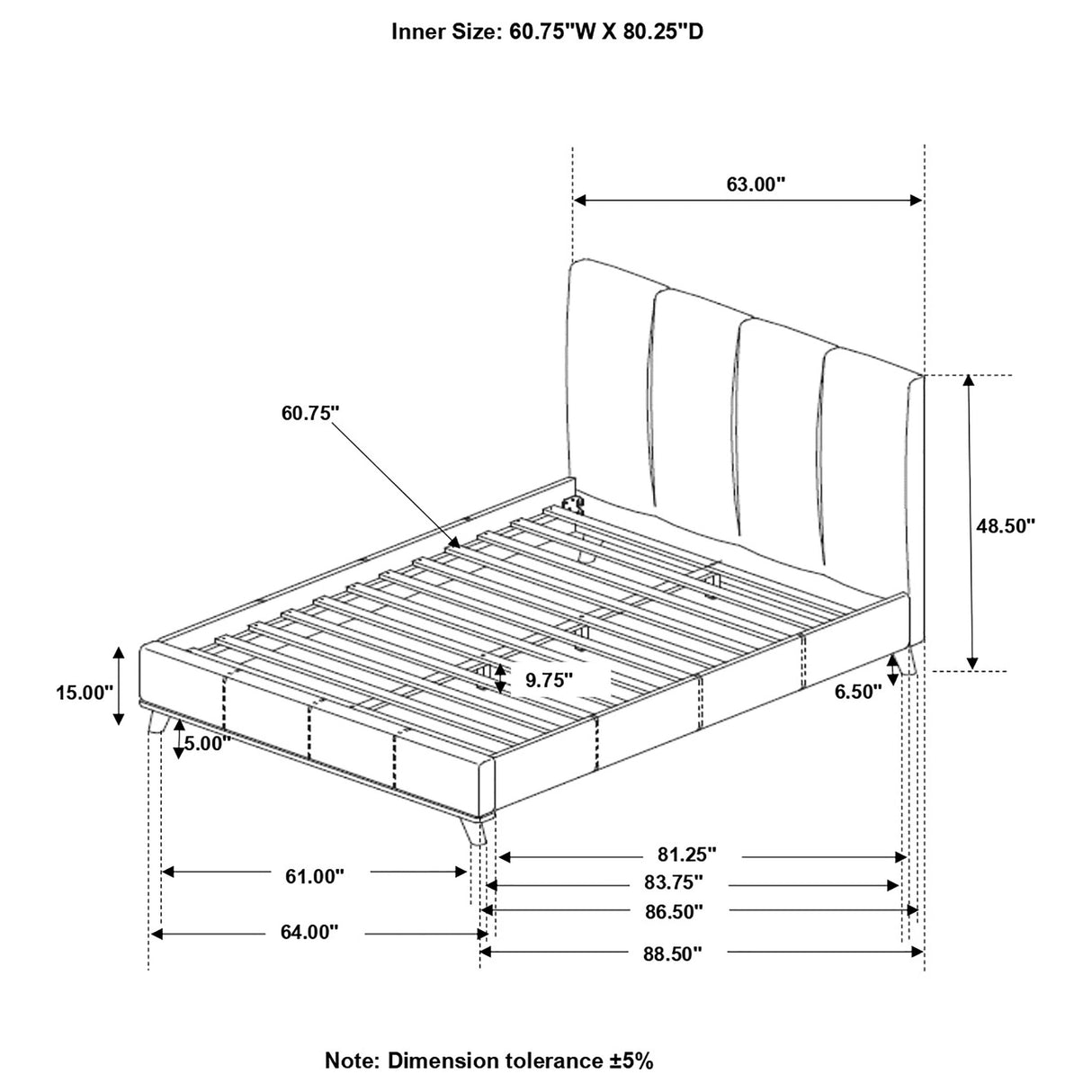 Charity  Upholstered Bed Blue