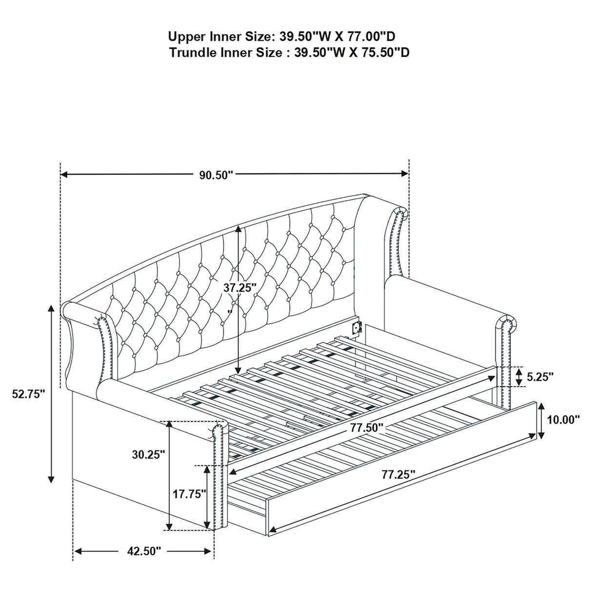 Scarlett Upholstered Tufted Twin Daybed with Trundle