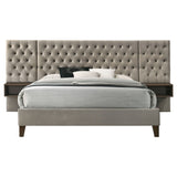 Marley Upholstered  Platform Bed with Headboard Panels Light Brown