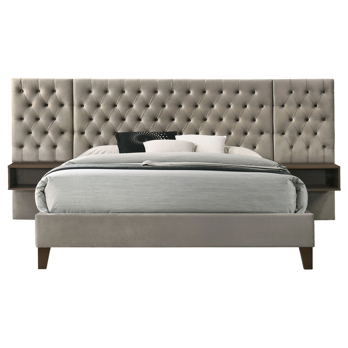 Marley Upholstered  Platform Bed with Headboard Panels Light Brown