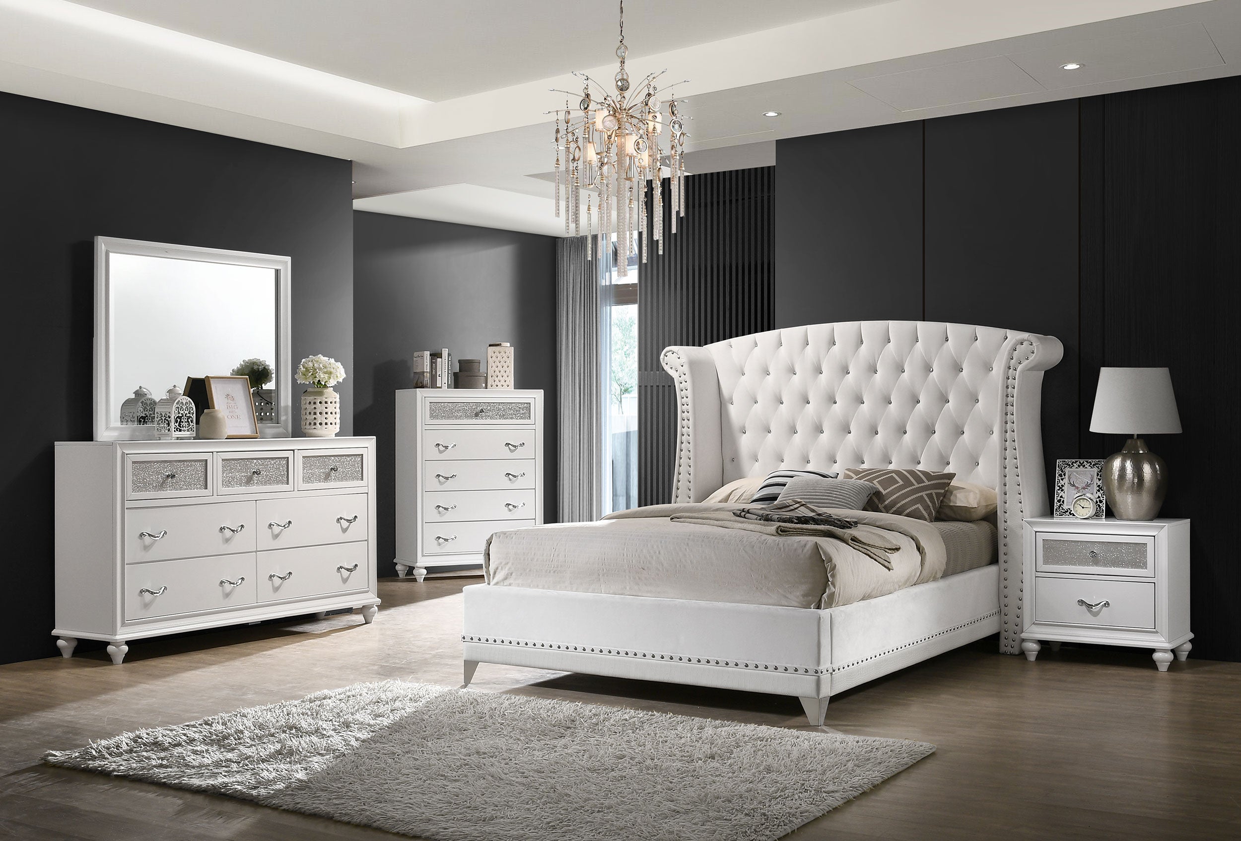 Barzini  Wingback Tufted Bed White